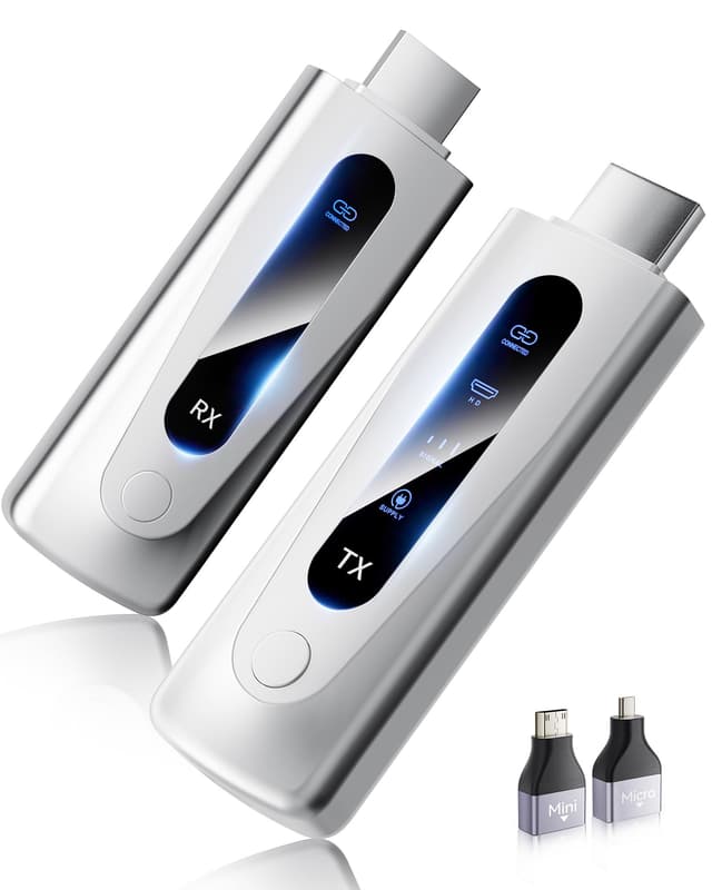 2025 HDMI Wireless Transmitter and Receiver, 100M/328 FT Stabile Verbindung, 2,4G/5G tragbarer Wireless HDMI mit LED-Bildschirm, Plug & Play für Streaming Video Audio File von, Laptop, PC zu HDTV. Weiß