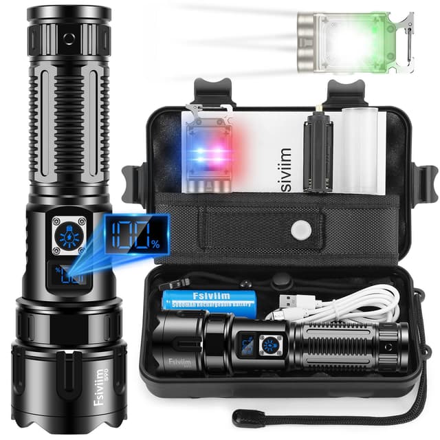 Fsiviim Taschenlampe Led Aufladbar, 1,000,000 Lumen Led Taschenlampe Extrem Hell, Taktische Starke Taschenlampen, Zoom Einstellbar, Geeignet Für Camping Mattschwarz