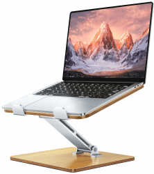 CIRYCASE Holz + Aluminium Laptop Ständer, Tragbarer Laptop Stand, Laptopständer Höhenverstellbarer Ergonomischer, Notebook Ständer Kompatibel mit MacBook Pro/Air, 10-16" Laptops Präsentationsständer