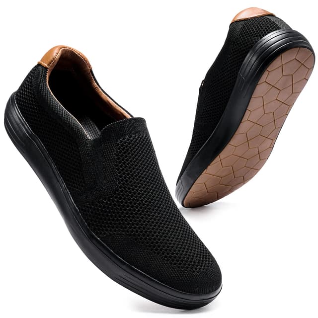 konhill Herren Slip On Schuhe Trainers - Casual Atmungsaktiv Komfortabel Mesh Walking Schuhe Kleid Sneaker Loafers 21001 Alles Schwarz 46 EU
