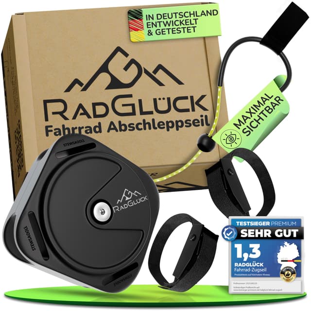 RadGlück® Fahrrad Abschleppseil 2,4m Kevlar-Nylon | Abschleppsystem für Kinder & Erwachsene bis 120kg – Ideal für Familienausflüge, MTB & Pannenhilfe