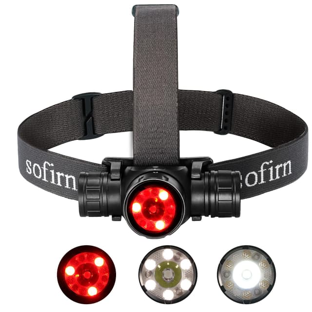 Sofirn HS21 Stirnlampe LED Wiederaufladbar, Superhelle Kopflampe 2200 Lumen, Verstellbare Stirnlampe mit Rotlicht, Gelblicht & Weißlicht Geeignet für Wandern, Bergsteigen, Arbeiten und Notbeleuchtung