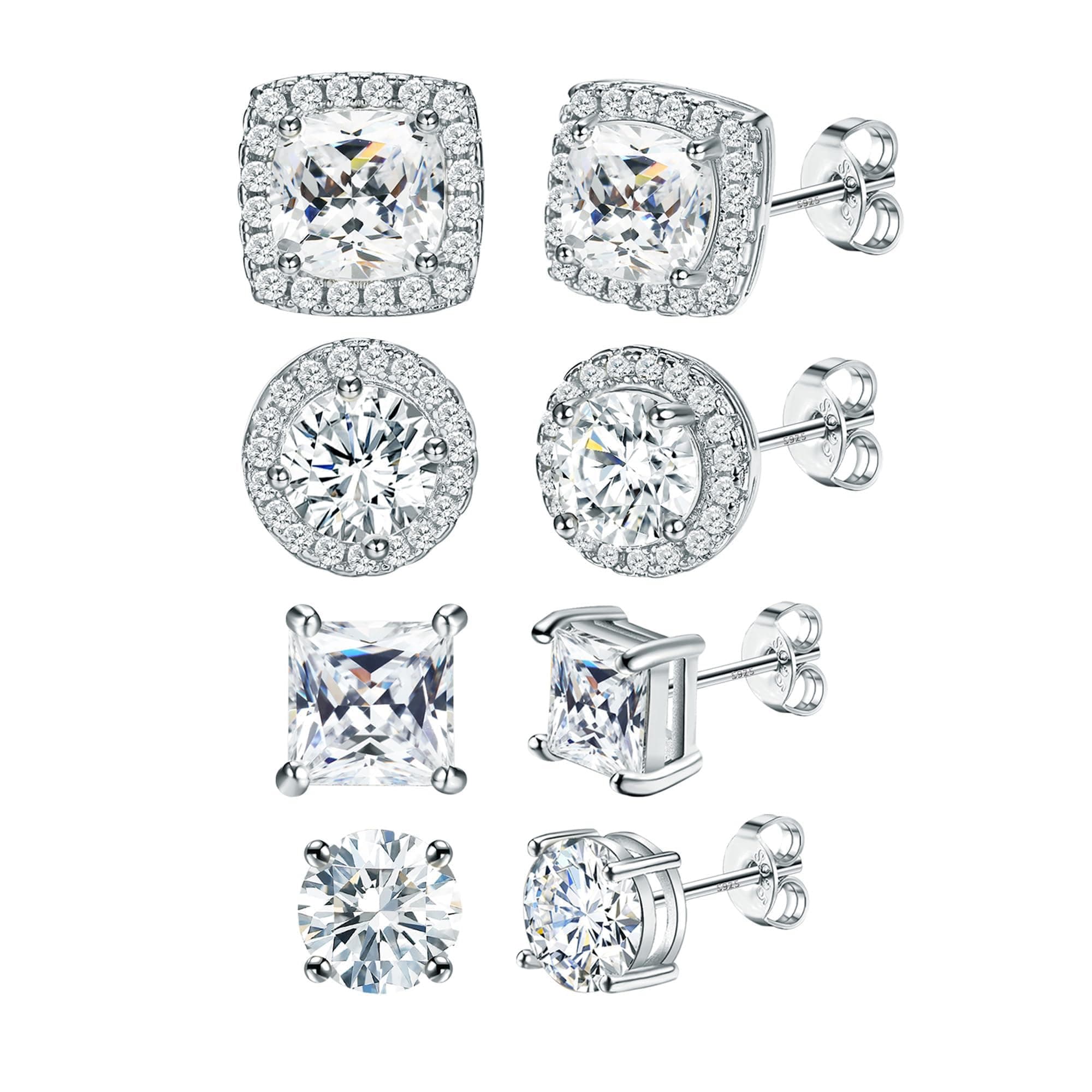 DOCHAIS Ohrstecker Ohrringe Silber 925 Damen Herren 14 Karat Vergoldet Gold Silber Ohrstecker 925 Set Hypoallergene Zirkonia Ohrringe 6-10 mm, Schmuck Geschenke für Frauen Männer