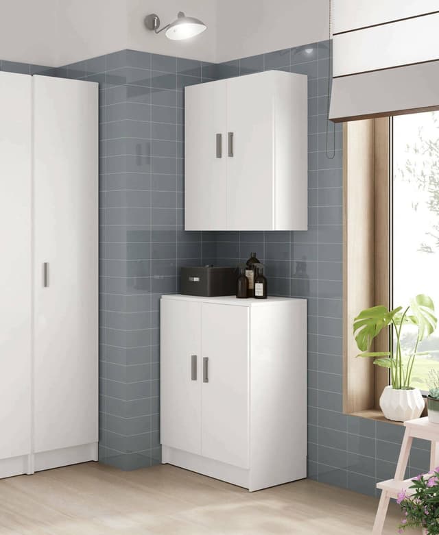 Dmora - 2-türiger Mehrzweckschrank Memphis, Niedriger Zusatzschrank, Schuhregal mit 1 Regal, Multifunktionsschrank, 59x37h80 cm, Weiß
