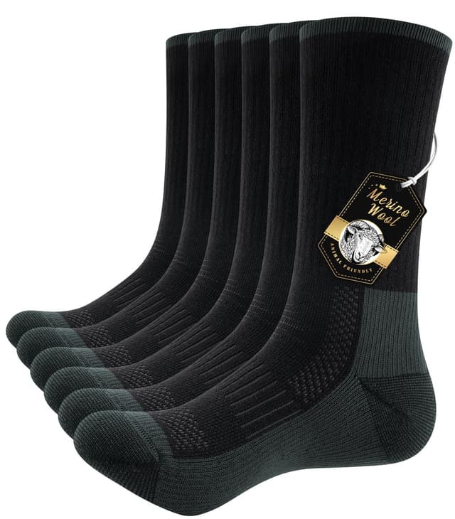 PULIOU Merino Socken Thermosocken Herren Damen Wandersocken Dicke Merinowolle Outdoor Trekkingsocken Anti-Blasen Arbeitssocken Wintersocken,3 Paar 39-42 Schwarz-3Pack