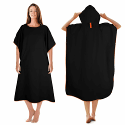 KUOGAS Badeponcho Damen, Mikrofaser-Surf Poncho, Badeponcho Handtuch, aus Mikrofaser auch als Umkleidehilfe Strand (Schwarz,M) 01-Medium Schwarz