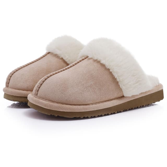 Litfun Damen Hausschuhe Winter Warme Plüsch Pantoletten Wildleder Memory-Schaum Slippers mit Kunstfellkragen Indoor Outdoor 37/37.5 EU Aprikose