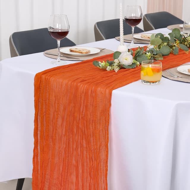 Jumdast käsetuch Tischläufer Boho, Tischläufer Modern Abwaschbar Hochzeit Outdoor Garten Wetterfest Musselin Chiffon Stoff Hochzeitsdeko Taufe Deko Tischdeko (Orange, 90 x 300 cm) Orange 90 x 300 cm
