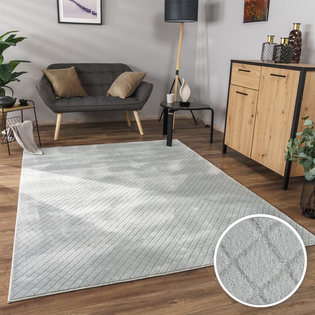 Paco Home Teppich Wohnzimmer Schlafzimmer Kurzflor Skandinavisches Boho Design Geometrisches Rauten Muster 3D Effekt Einfarbig, Grösse:60x100 cm, Farbe:Grau 60 x 100 cm (Läufer) Grau