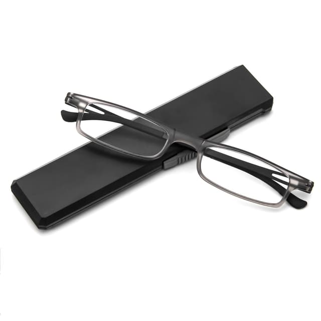 KoKoBin Kompakte Lesebrille mit Blaulicht- und UV-Schutz, ultradünne und ultrafeine TR90-Lesebrillen mit tragbarem, flachem Brillenetui, für Männer und Frauen (Grau, 3.5, Dioptrien) Grau 3.5 Dioptrien