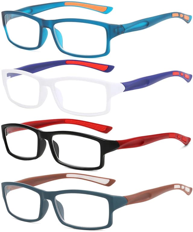 Eyglajdd Sport Lesebrille Blaulichtblockierende Brillen 4er pack Weiß Lila/Schwarz Rot/Blau/Schwarz Blaulichtblockierende Brillen Braun 4 Farben Mischen 1.0 Dioptrien