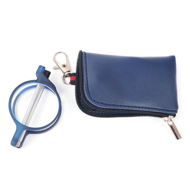 KoKoBin Faltbare Rund Lesebrille Mini Anti-Blau Sehnhilfe für Damen und Herren Lesehilfe mit Holster-Etui Blau 3 Dioptrien