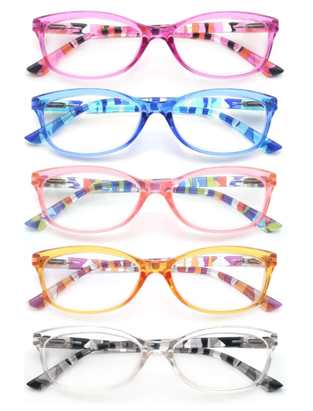 HEEYYOK Lesebrille Damen Stilvolle Vielfarbig Leser für Frauen Klare Linse Komfort Federscharnierefur mit Tasche +4.00 5 Mischfarbe