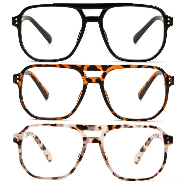 KoKoBin 3 Pack Übergröße Flieger Vintage Lesebrille Herren und Damen Quadratisch Federscharnier lesebrillen Anti Licht Blau Computer Leser 3 Pack 3.5 x