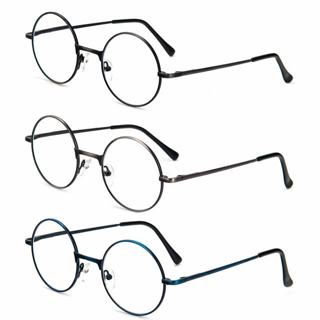 KoKoBin 3er-Pack Lesebrille mit rundem Rahmen Blaulichtblockierendes Lesegerät Metall Vollrahmen Anti Blaulicht Retro-Brille Herren und Damen (3 Stück, 3.00, diopters) 3 Stück 3.0 Dioptrien