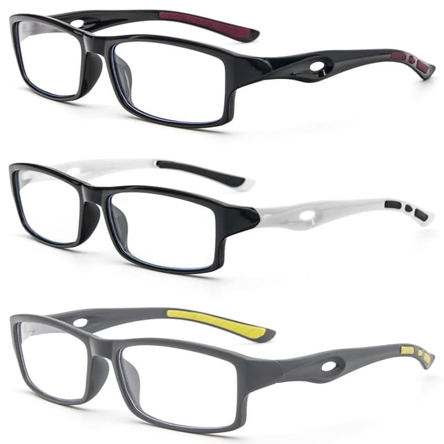KoKoBin 3er pack Rechteck Lesebrille Sportliches Design TR90 flexible Anti-Blaulicht Lesehilfe Damen für Herren (3-Pack (schwarz weiß grau), 2, x) 3-pack (Schwarz Weiß Grau) 2 x
