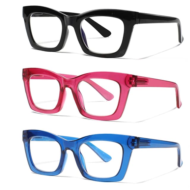 ZOECENT 3 Pack Lesebrille Damen Blaulichtfilter Brille Federscharniere Computer Brillen übergroße Quadratische Lesebrillen 3 Farbe-2 1.75 x