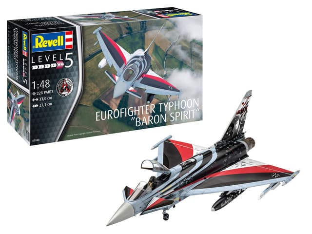 Revell Eurofighter Typhoon Baron Spirit, Flugzeugmodellbausatz 1:48, 33 cm originalgetreuer Modellbausatz für Experten, unlackiert, RV03848