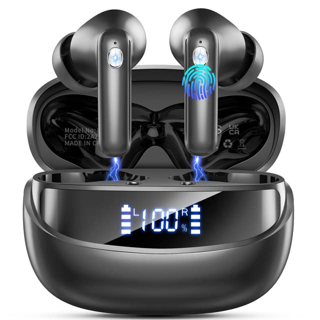 Bluetooth Kopfhörer, Kopfhörer Kabellos Bluetooth 5.4 HiFi Stereo, In Ear Kopfhörer mit ENC Noise Cancelling Mic, 50 Std Spielzeit Kabellose Kopfhörer mit 3D Bass LED-Anzeige, IP7 Wasserdicht Ohrhörer Tiefschwarz