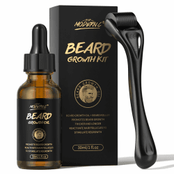 Bartwachstums-Set – Biotin-Bartwachstumsöl mit Roller zur Förderung des Haarwuchses – Bartserum zur Gesichtshaarbehandlung, männlich, dick, 1 Fl Oz