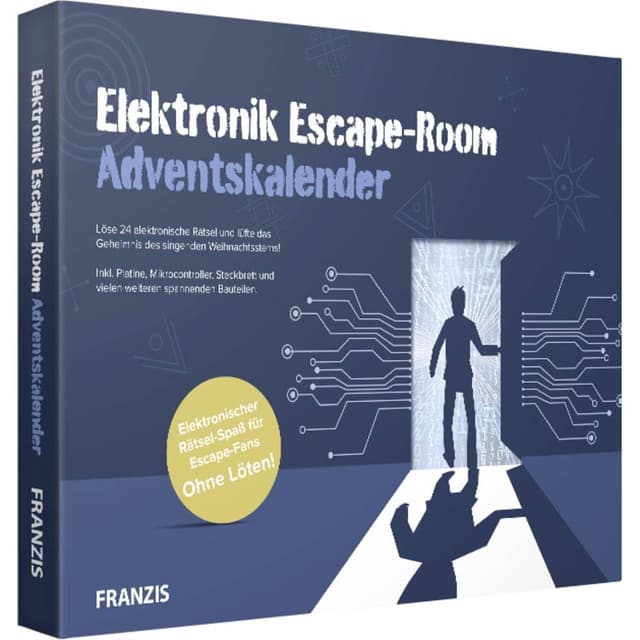 FRANZIS 67154 - Elektronik Escape Room Adventskalender, 24 Tage elektronischer Rätselspaß, ohne Löten, inkl. 40-seitigem Begleitbuch