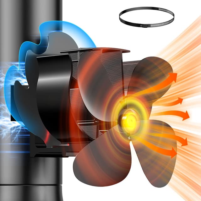 The Three Musketeers Kaminventilator Magnetisch, Ofenventilator Ohne Strom mit Modifizierter Umlenkplatte, Leiser Kamin Ventilator Kaminlüfter für Kaminofen/Kamin/Ofen/Holz/Ofenrohr, mit 1 Ersatzring 600E