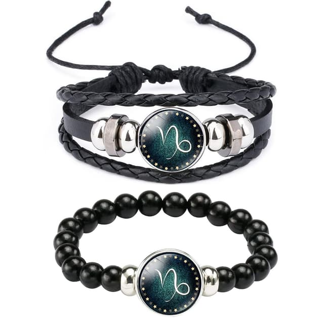 Caimeytie 2 Stück Sternbild Armband für Mädchen,Tierkreiszeichen,Lederarmband Set,einstellbar,handgefertigte gewebte Armbänder,Wickel Armband Frauen,Sternbilder Geschenke Steinbock