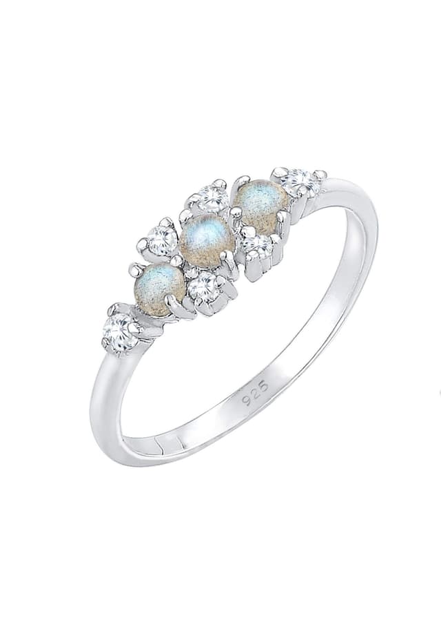 Elli Ring Damen Vintage Look Funkelnd mit Labradorit Edelstein und Zirkonia in 925 Sterling Silber