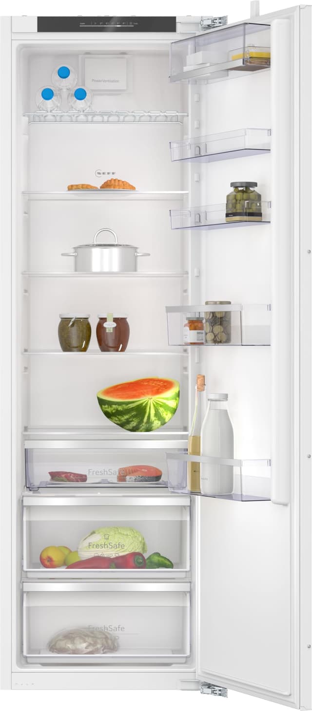 NEFF KI1813DD0, N 70, Einbaukühlschrank, Nutzinhalt gesamt: 310 l, Fresh Safe, 34 dB, LED Beleuchtung, Flachscharnier gedämpft, Abstellflächen aus Sicherheitsglas Fresh Safe 1 177,2 cm Built-in