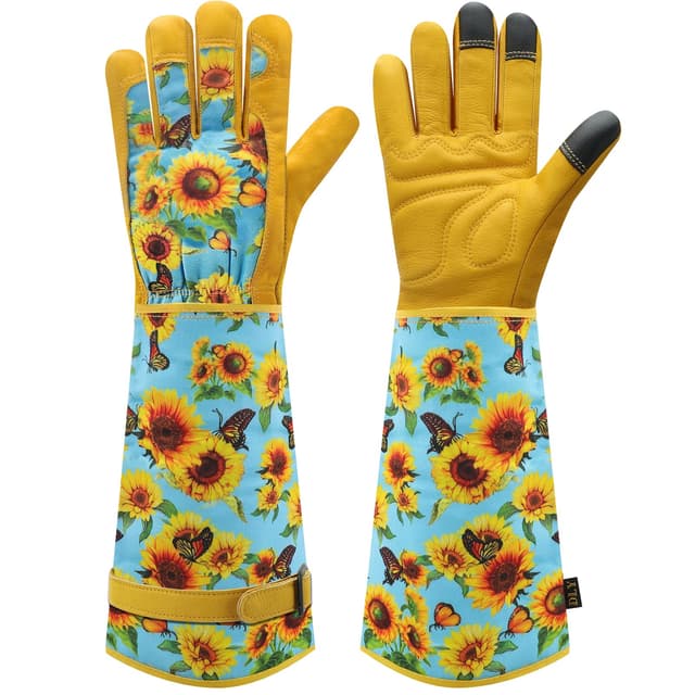 DLY Gartenhandschuhe-Damen und Herren, Gartenhandschuhe Dornenfest-Rosenhandschuhe, Lange-Dornenfeste-Leder-Garten-Handschuhe, Arbeitshandschuhe mit Unterarmschutz M Blau