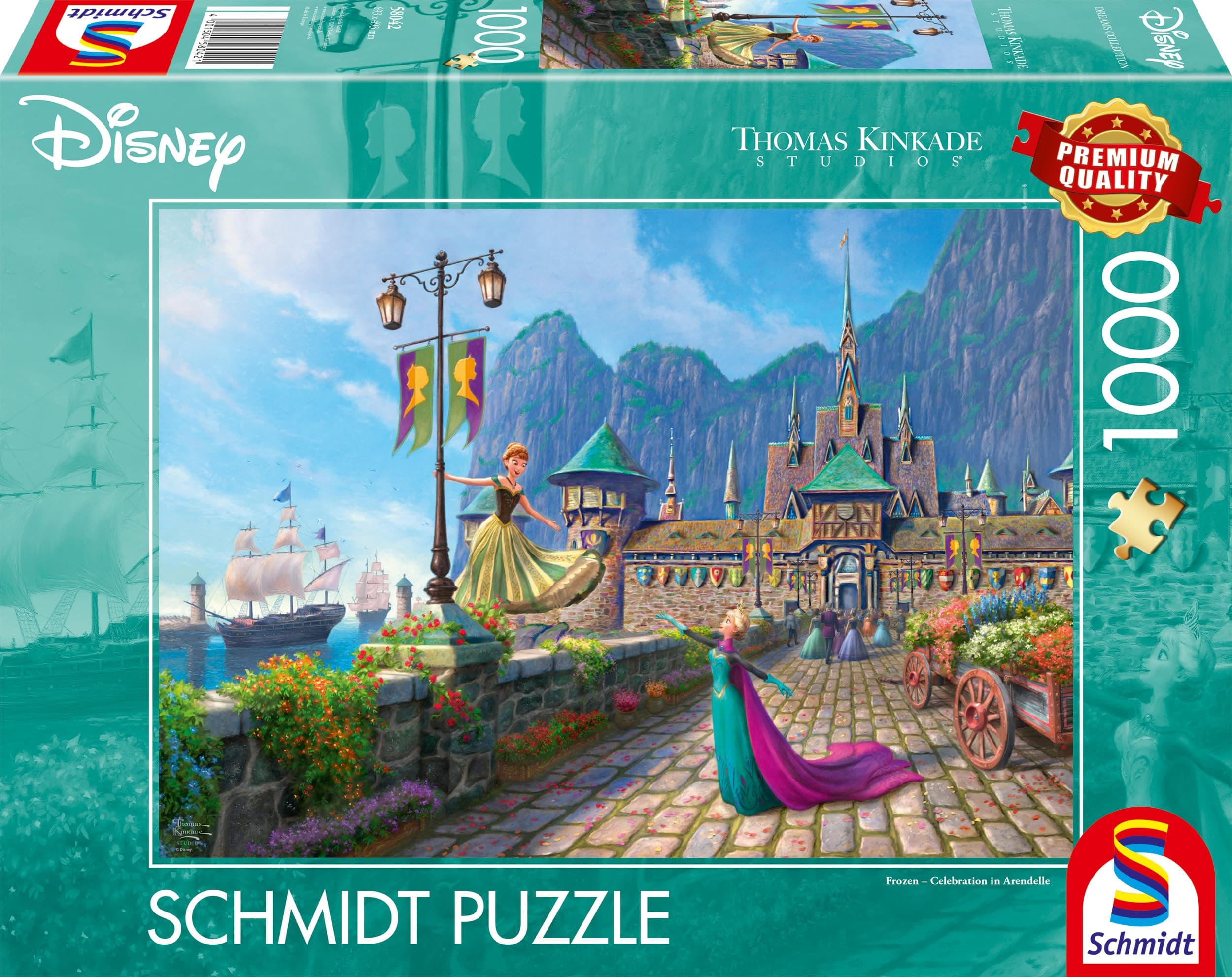 Schmidt Spiele 58042 Thomas Kinkade, Disney, Frozen, Celebrating in Arendelle, 1000 Teile Puzzle