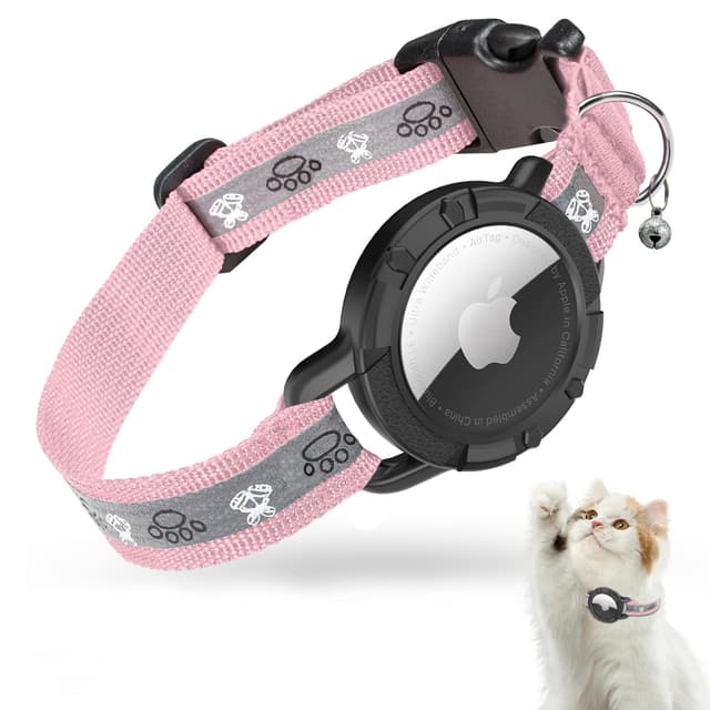 AirTag Katzenhalsband, Reflektierend Air Tag Halsband Katze, GPS Katzenhalsband mit Verstellbares und Glocke, Integriertes Apple Air Tag Katzen Halsband, Geeignet Für Katzen Welpen[Rosa][XS] 7-9 Inch(13-23cm) Rose