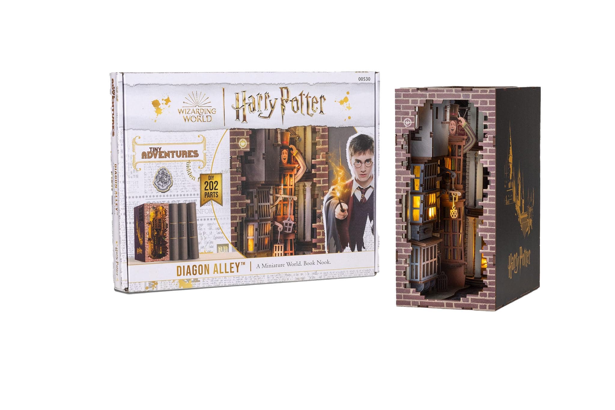 Revell Modellbausatz Tiny Adventures I Diagon Alley Harry Potter I 3D Miniaturhaus I Book Nook Holz Buchstütze I Geburtsagsgeschenk für Fans I Buchstütze Harry Potter Harry Potter (Diagon Alley)