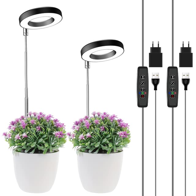 Wiaxulay Pflanzenlampe LED, 48LED Vollspektrum Pflanzenlicht für Zimmerpflanzen, 6.5-26in Höhenverstellbares LED- Pflanzenwachstumslampe mit Zeitschaltuhr 3/9/12 Std, 3 Lichter Modi und 10 Helligkeit 2 Stück (ohne Sockel)