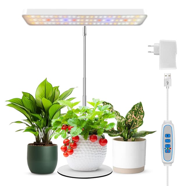 Wiaxulay Pflanzenlampe LED, 78LED Vollspektrum Wachstumslampen, Pflanzenlicht für Zimmerpflanzen, Höhenverstellbares Desktop Grow Light mit Auto Timer 6/12/16Hrs, 3 Lichter Modi und 5 Helligkeit 1 Stücke-Weiß