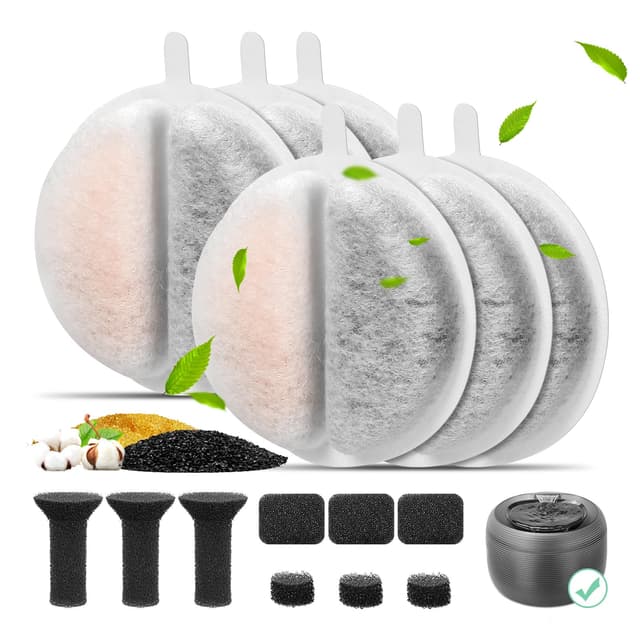 Katzenbrunnen Filter, 6er Pack Ersatzfilter für 2,5L Trinkbrunnen Aktivkohle und Ionenaustauschharz für die Wasserfiltration, Ersatz-Schaumstoff-/Schwammfilter für 84 FL oz/2.5L Katzenbrunnen 6-Pack