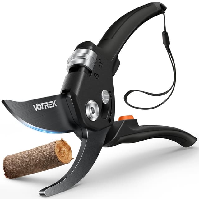 VOTREK 8,5" Bypass Gartenschere, für frische Zweige und Pflanzen, stufenlose Grifföffnung | interne Feder | Teflon-Coating SK5-Stahl, Rosenschere Profi, Rebschere, Baumschere, 【Mit Armband】【Geschenko】 Tiefschwarz
