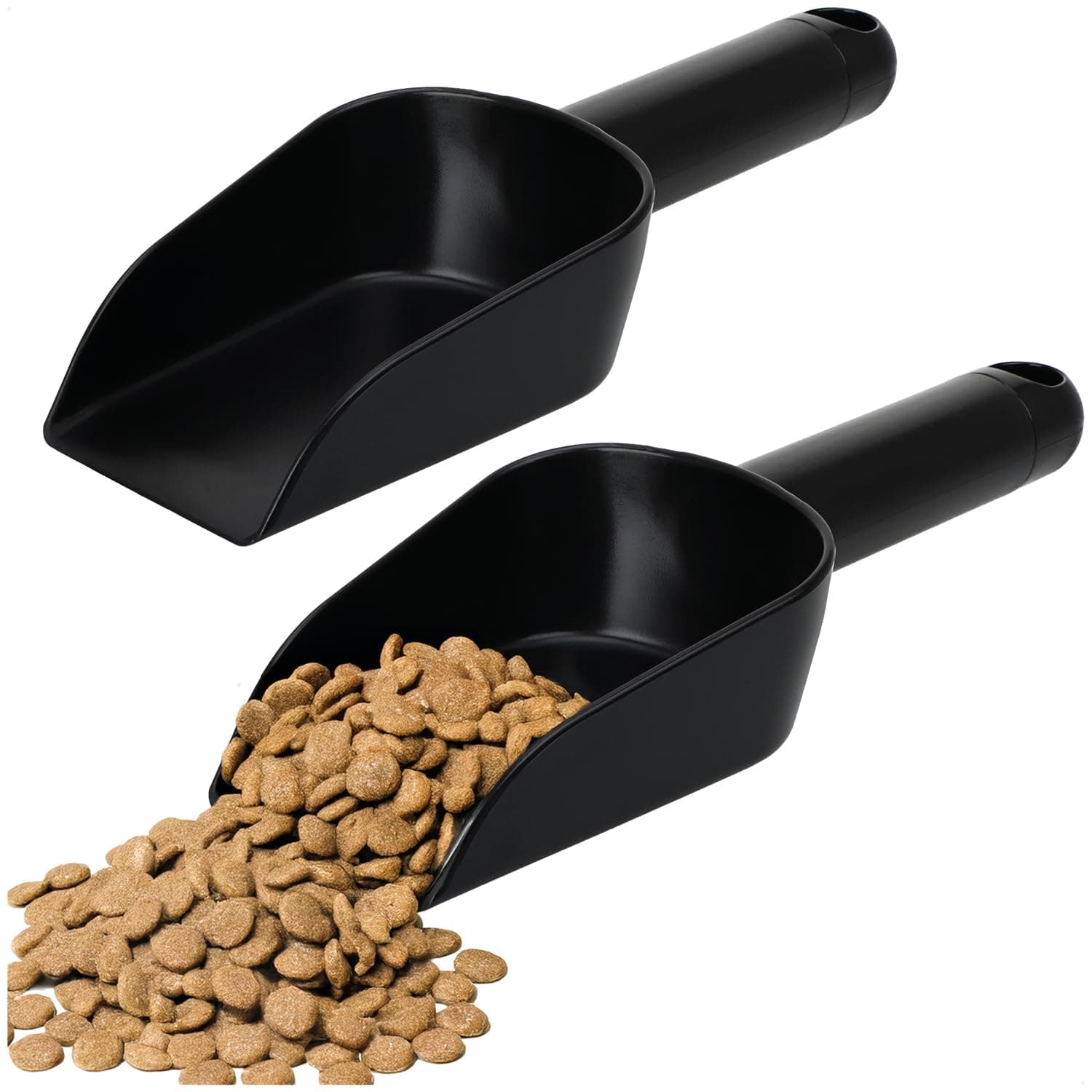 com-four® 2x Futterschaufel zum Portionieren von Tierfutter (23 cm) – Sackschaufel aus Kunststoff - Messschaufel für Haustiere – Abfüllschaufel für Futter und Saatgut 2x 23cm Schwarz