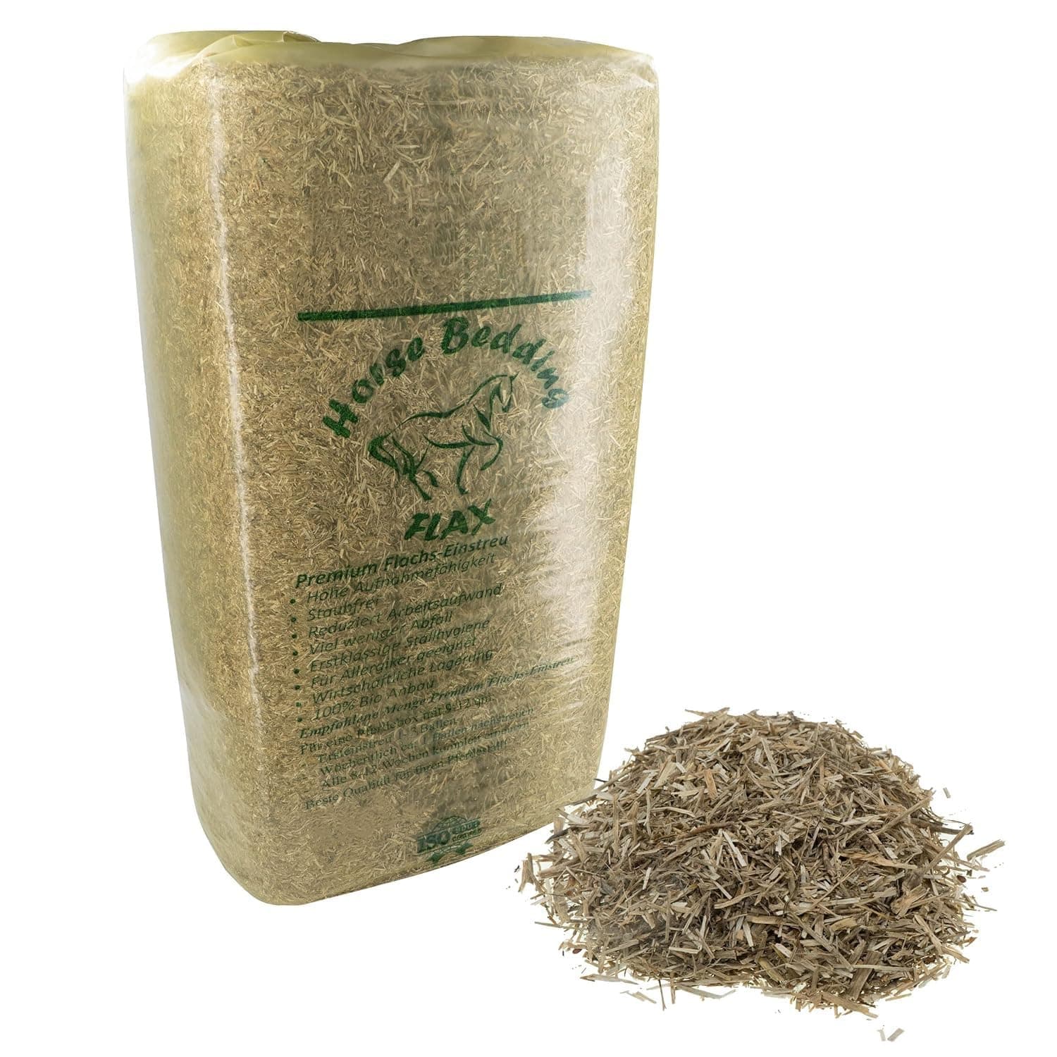 HRB Premium Leinstroh 15 Kg Horse, ca. 150 Liter Volumen, Leinenstroh extrem staubarm, Hanf Einstreu Ersatz sehr saugfähiges Flachs, ideal als Einstreu