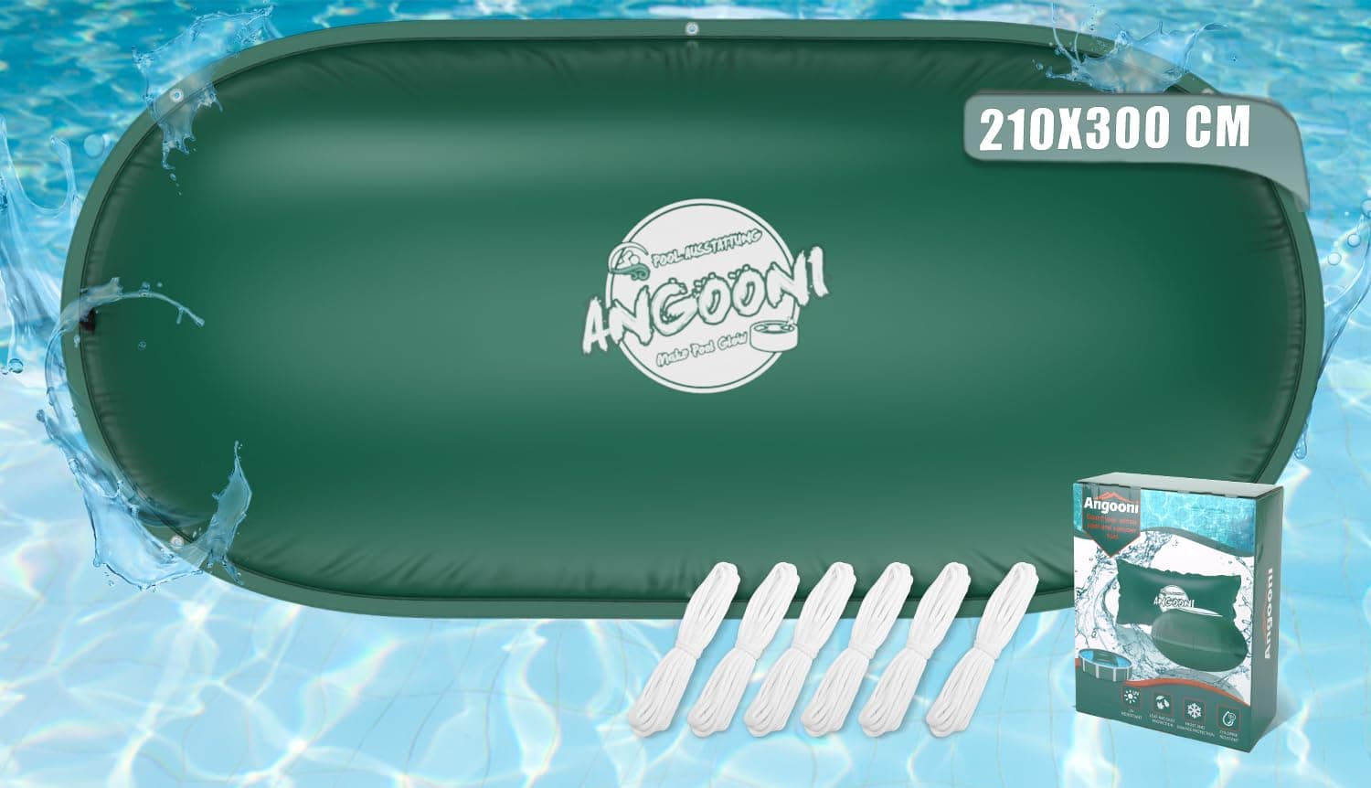 Angooni Poolkissen Winter Elliptisch 210 × 300 cm XXL Luftkissen Pool mit Doppelnaht zur Poolabdeckung - Pool Kissen für den Winter mit Boston Dual-Inflation Ventil 210×300 cm