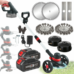 24V Rasentrimmer mit Akku und Unkrautbürste, BRUSHLESS Akku Rasentrimmer für 18V Makita Akku, 4 in 1 Akku Trimmer Messer, 30CM SCHNITTBREITE, 110-160CM Teleskopisch, 2X Akku Freischneider Schwarz