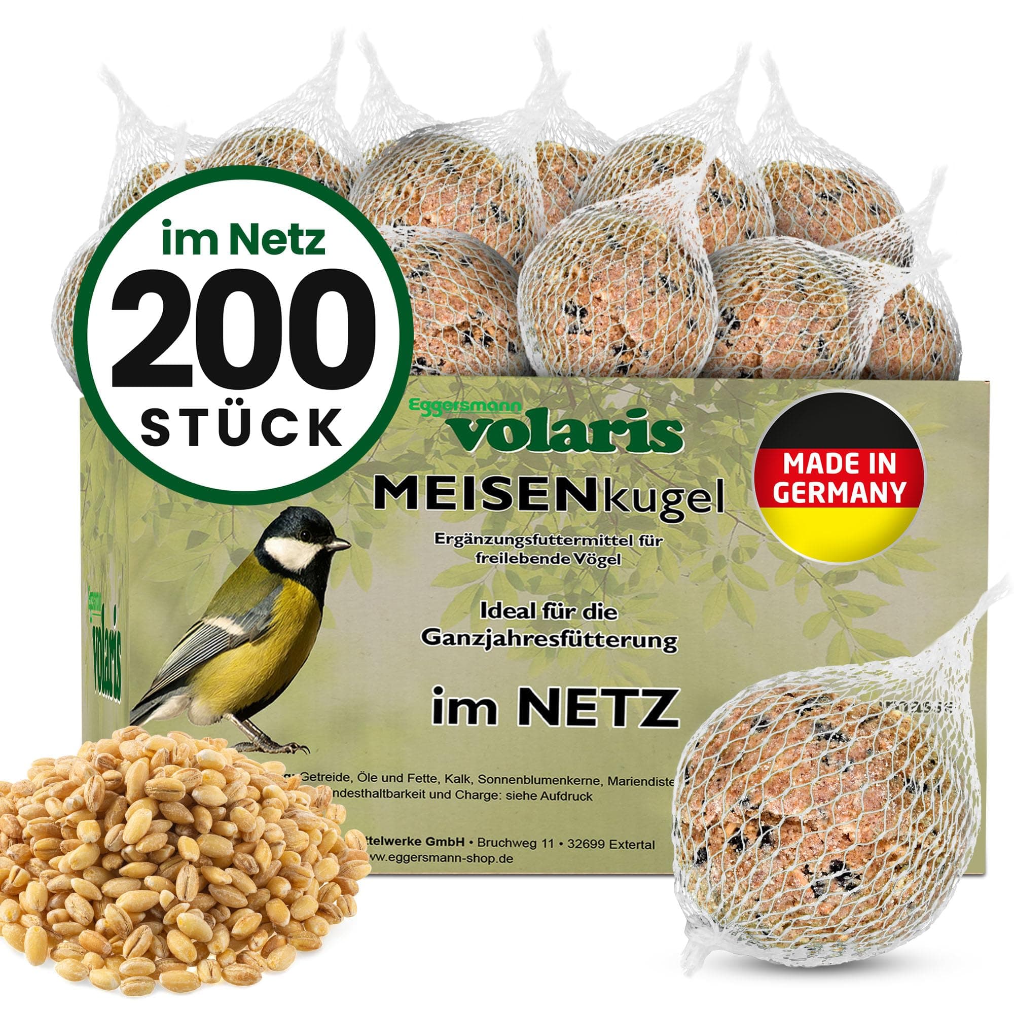 Eggersmann volaris Meisenknödel mit Netz 200 Stück [MEISENkugeln] 18 kg – Vogelfutter für Wildvögel – Nährstoffreiche Vogelknödel für alle Gartenvögel – Meisenknödel im Netz ganzjährig & energiereich 18.7 kg (1er Pack)