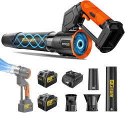 Akku-Laubbläser, 2-In-1 Laubgebläse Bürstenlos mit 2x6.0Ah Akkus,Leaf Blower 3-Gang Max 800000RPM, Luftmenge 850m³/h,Vertikaler und horizontaler Modus Laubpuster für Garten,Laub,Staub & Schnee Black-orange
