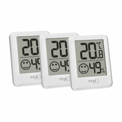 TFA Dostmann Digitales Mini Luftfeuchtigkeitsmesser Innen 3er Set, 30.5060.02.03, Raumthermometer, Hygrometer, Feuchtigkeit und Temperatur messen, zur Raumklimakontrolle, inkl Batterie, weiß Angebot bei HelloDeals