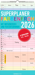 Alpha Edition - Superplaner Farbenfroh - 4 Spalten - Familienkalender 2026 – 4 Spalten, 22x45 cm – Bunter Familien-Timer mit Feiertagen (DE/AT/CH/FR/IT) – FSC-zertifiziert Angebot bei HelloDeals
