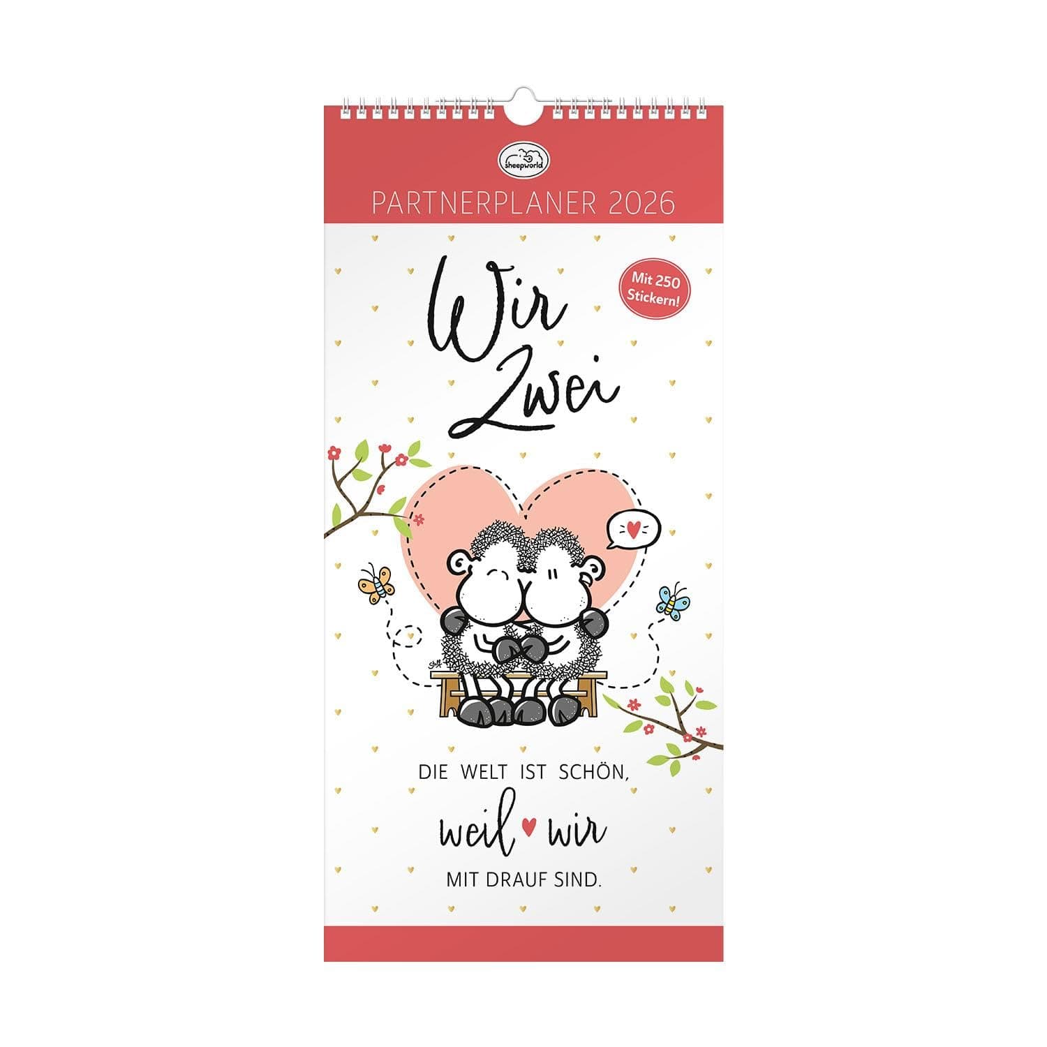 Planer für Zwei 2026: Wandkalender mit zwölf Monatsseiten mit 4 Spalten zum Planen, Spiralbindung, inklusive Stickerbogen mit 250 Aufklebern. Angebot bei HelloDeals
