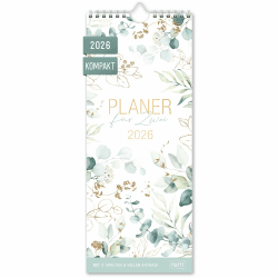 Häfft® Planer für Zwei Kompakt 2026 Paarkalender mit 3 Spalten "Blattgold" 13 x 32 cm - Wandkalender für 12 Monate: Jan bis Dez 2026, Paarplaner Wandplaner - nachhaltig & klimafreundlich Angebot bei HelloDeals