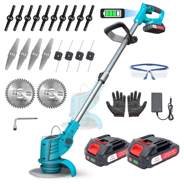 Rasentrimmer mit Akku – Akku Rasentrimmer 800W, 9000 U/min, 2x1500mAh, Teleskopgriff 71–106cm, 4 Schneidköpfe – Freischneider Akku für Garten, Motorsense, Kantenschneider Rasen