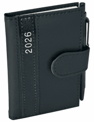 Taschenkalender 2026 A7 mit Kugelschreiber und Halterung in feiner Lederoptik, Terminplaner 2026 mit Stift Timer inkl. Jahreskalender und Wochenübersicht (Schwarz) Angebot bei HelloDeals