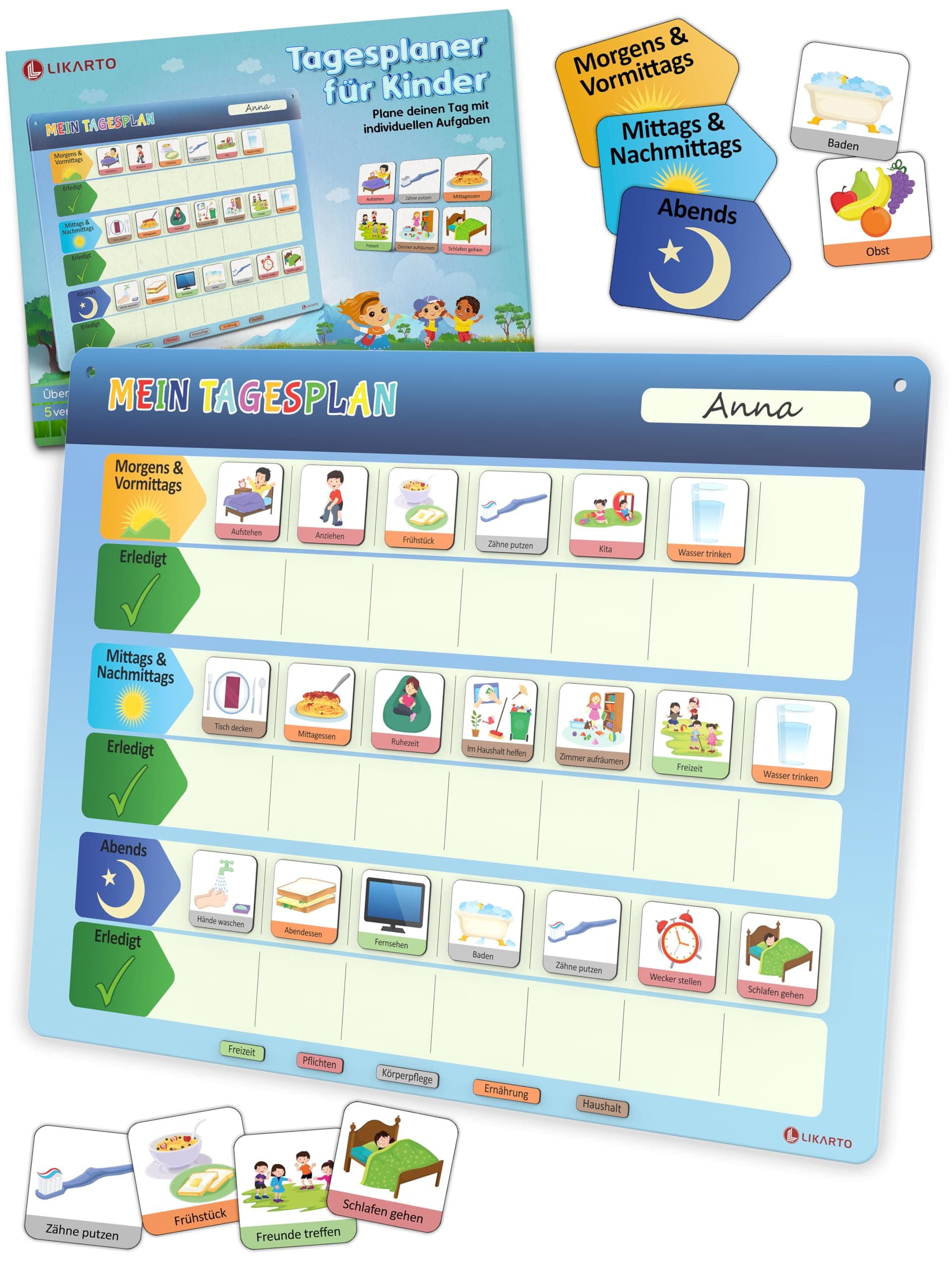 LIKARTO Routine Planer Kinder – [DAS ORIGINAL] – Montessori Aufgabenplaner & Magnettafel – individuell anpassbar – Klassisch Klassisch Tagesplan Angebot bei HelloDeals